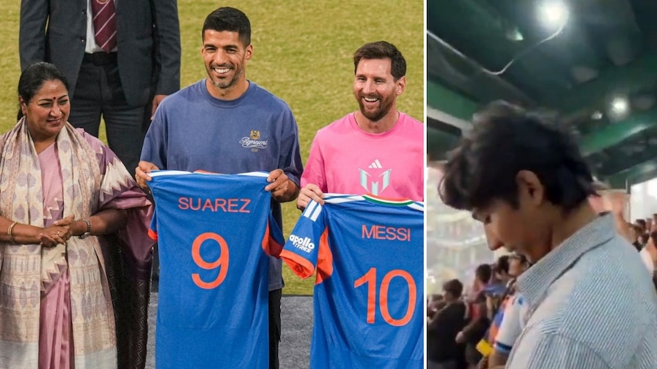 अरुण जेटली स्टेडियम में मेसी से मिलीं CM रेखा गुप्ता, कार्यक्रम के दौरान लगे ‘AQI…AQI’ के नारे